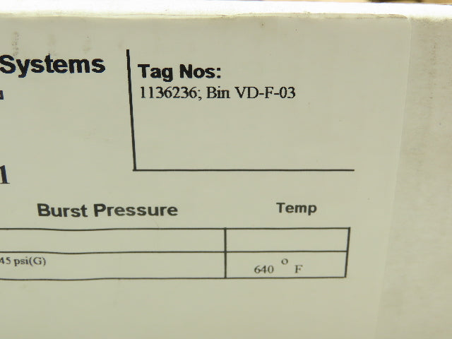BS&B Safety Systems 1136236.Bin VD-F-03 Rupture Disk 6"Type RLS 145 psid @ 640°F