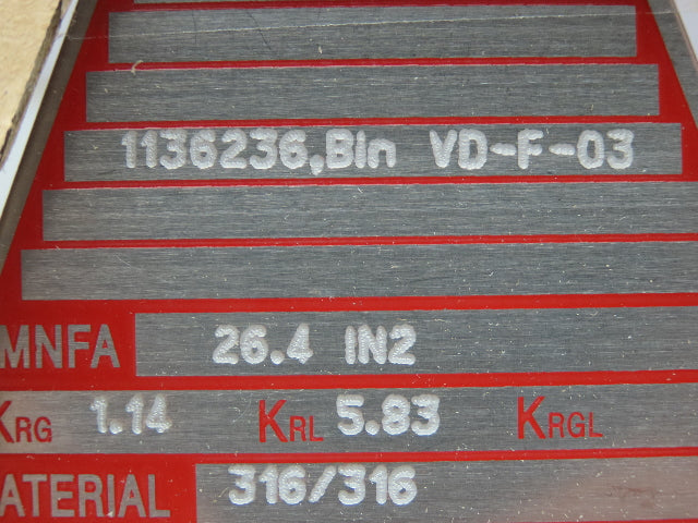 BS&B Safety Systems 1136236.Bin VD-F-03 Rupture Disk 6"Type RLS 145 psid @ 640°F