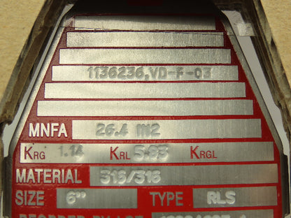 BS&B Safety Systems 1136236,VD-F-03 Rupture Disk 6" Type RLS 150 psi(g) @ 640°F