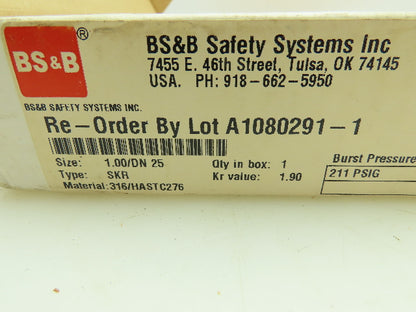 BS&B Safety Systems 048851 BIN VD-Z-15 Rupture Disk 1" Type SKR 211 PSIG @ 72°F