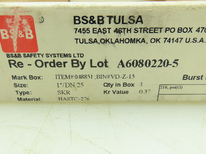 BS&B Safety 048851,BIN#VD-Z-15 Systems Rupture Disk 1" Type SKR 216 PSIG @ 72°F