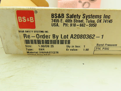 BS&B Safety Systems 048851 BIN-VD-Z-15 Rupture Disk 1" Type SKR 214 PSIG @ 72°F