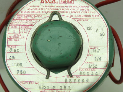 Asco Red-Hat 8320 A 181 Pneumatic Solenoid Valve 3-Way 1/4"NPT 750PSI 120V Coil
