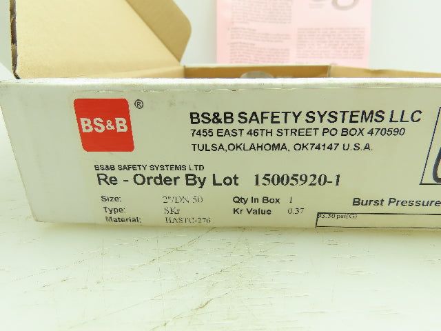 BS&B Safety Systems 1136168; VD-L-03 Rupture Disk 2" Type SKR 93.5 PSIG @ 150°F