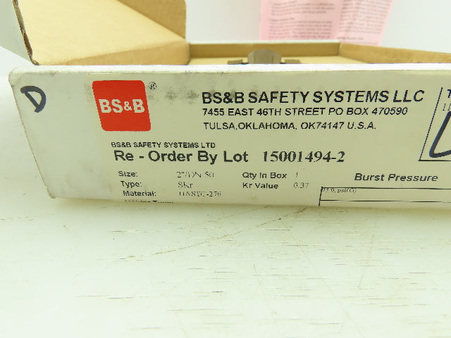 BS&B Safety Systems 1136168; VD-L-03 Rupture Disk 2" Type SKR 93.0 PSIG @ 150°F