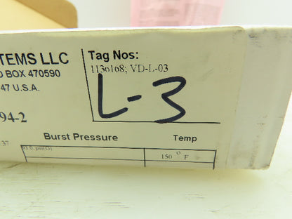 BS&B Safety Systems 1136168; VD-L-03 Rupture Disk 2" Type SKR 93.0 PSIG @ 150°F