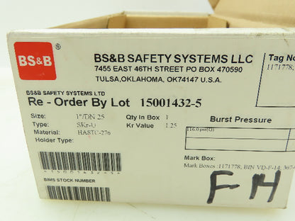 BS&B Safety Systems Rupture Disk 1" Type SKR-U 116.0 PSIG @ -50°F