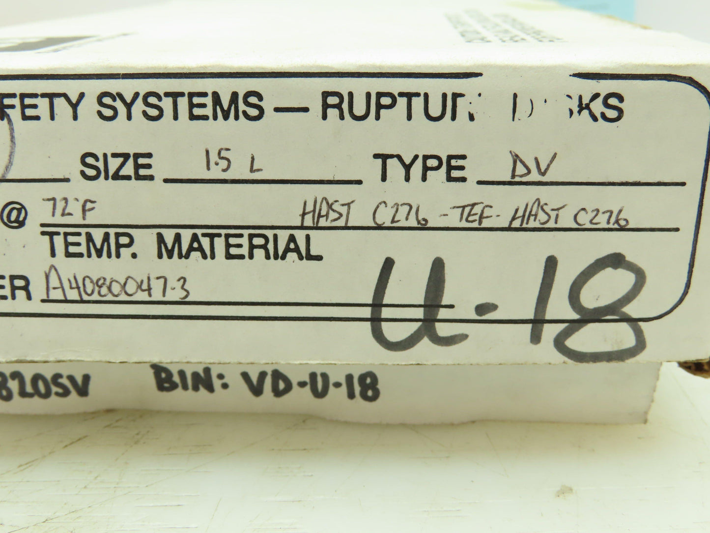 BS&B Safety Systems Rupture Disk 1.5" Type DV 95 PSIG @ 72°F