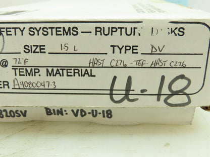 BS&B Safety Systems Rupture Disk 1.5" Type DV 95 PSIG @ 72°F