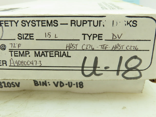 BS&B Safety Systems Rupture Disk 1.5" Type DV 95 PSIG @ 72°F