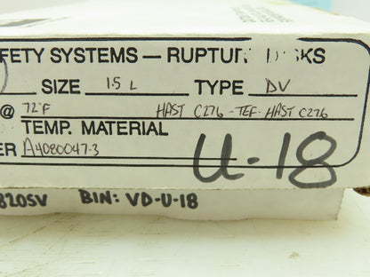 BS&B Safety Systems Rupture Disk 1.5" Type DV 95 PSIG @ 72°F