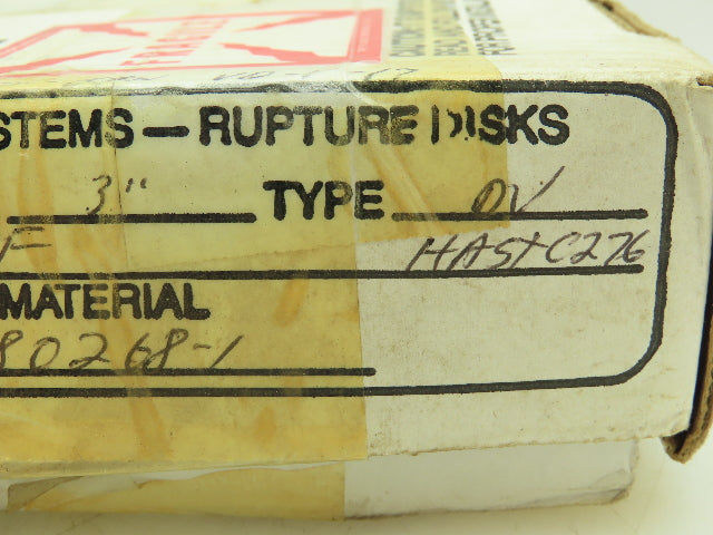 BS&B Safety Systems Rupture Disk 3" Type DV 141 PSIG @ 150°F