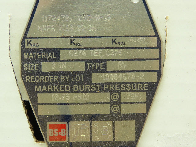 BS&B Safety Systems 1172470, CVD-M-13 Rupture Disk 3" Type AV 12.75 PSID @ 72°F