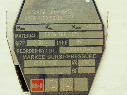 BS&B Safety Systems 1172470, CVD-M-13 Rupture Disk 3" Type AV 12.75 PSID @ 72°F