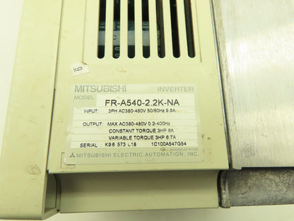 Mitsubishi A500 Variable Freq. Drive VFD AC Inverter 480V 3 PH 6.7A 3 HP Max