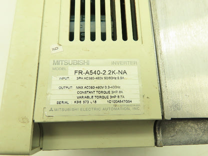Mitsubishi A500 Variable Freq. Drive VFD AC Inverter 480V 3 PH 6.7A 3 HP Max