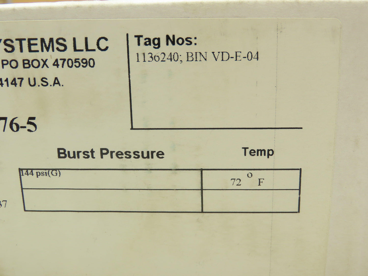 BS&B Safety Systems 1136240:BIN VD-E-04 Rupture Disk 4" Type SKR 144 PSIG @ 72°F