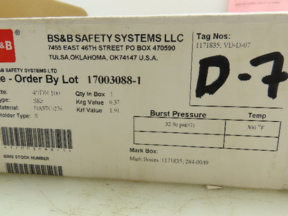 BS&B Safety Systems 1171835;VD-D-07 Rupture Disk 4" Type SKR 32.3 PSIG @ 300°F