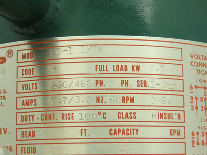 Crane Chempump GB-1 1/2K Seal-Less Canned Motor Pump Flanged Housing 2.5kW 3Ph