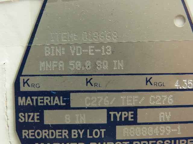 BS&B Safety Systems 013668 BIN: VD-E-13 Rupture Disk 8" Type AV 2.4 PSID @ 72°F
