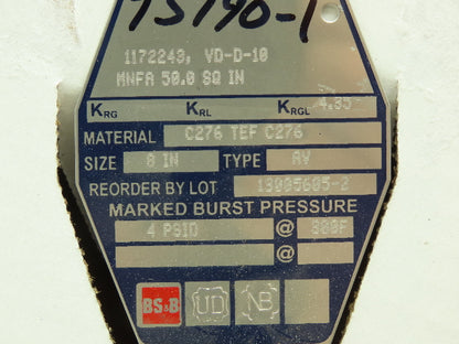 BS&B Safety Systems 1172243,VD-D-10 Rupture Disk 8" Type AV 4 PSID @ 300°F