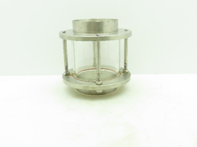Sanitary Flow In-Line Cylinder Sight Glass Indicator 4" Pipe 304 SS Slip Socket