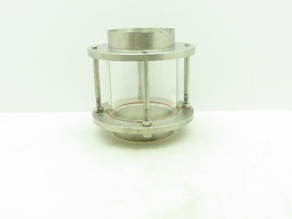 Sanitary Flow In-Line Cylinder Sight Glass Indicator 4" Pipe 304 SS Slip Socket
