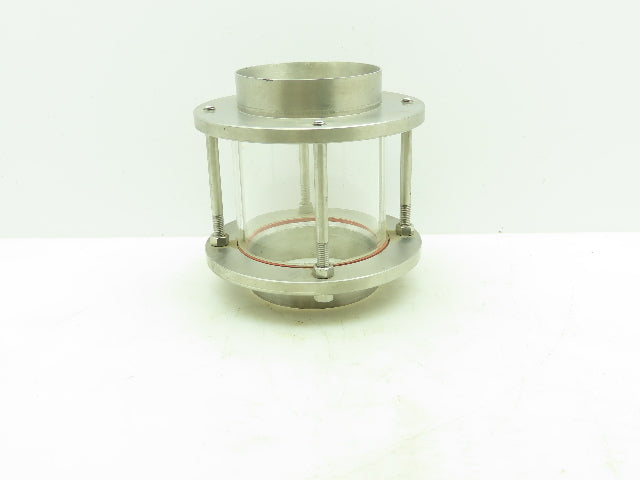 Sanitary Flow In-Line Cylinder Sight Glass Indicator 4" Pipe 304 SS Slip Socket