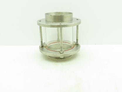 Sanitary Flow In-Line Cylinder Sight Glass Indicator 4" Pipe 304 SS Slip Socket