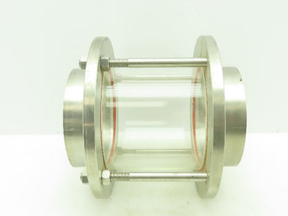 Sanitary Flow In-Line Cylinder Sight Glass Indicator 4" Pipe 304 SS Slip Socket