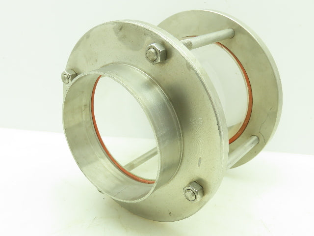 Sanitary Flow In-Line Cylinder Sight Glass Indicator 4" Pipe 304 SS Slip Socket