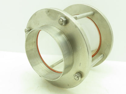 Sanitary Flow In-Line Cylinder Sight Glass Indicator 4" Pipe 304 SS Slip Socket