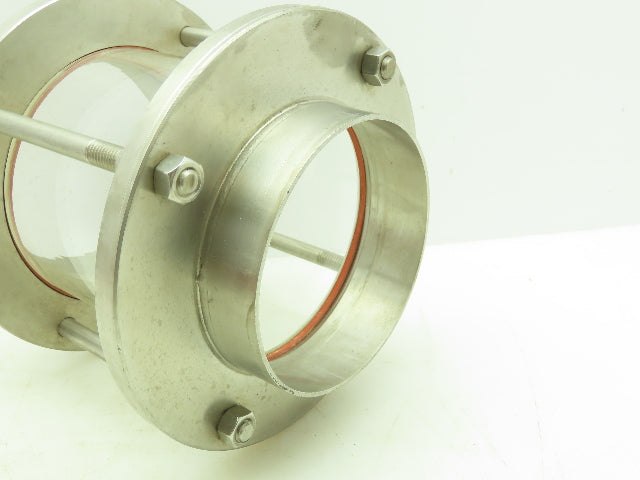 Sanitary Flow In-Line Cylinder Sight Glass Indicator 4" Pipe 304 SS Slip Socket