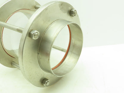 Sanitary Flow In-Line Cylinder Sight Glass Indicator 4" Pipe 304 SS Slip Socket