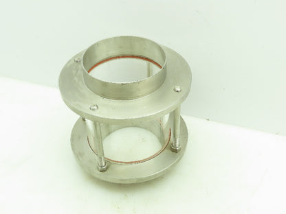 Sanitary Flow In-Line Cylinder Sight Glass Indicator 4" Pipe 304 SS Slip Socket