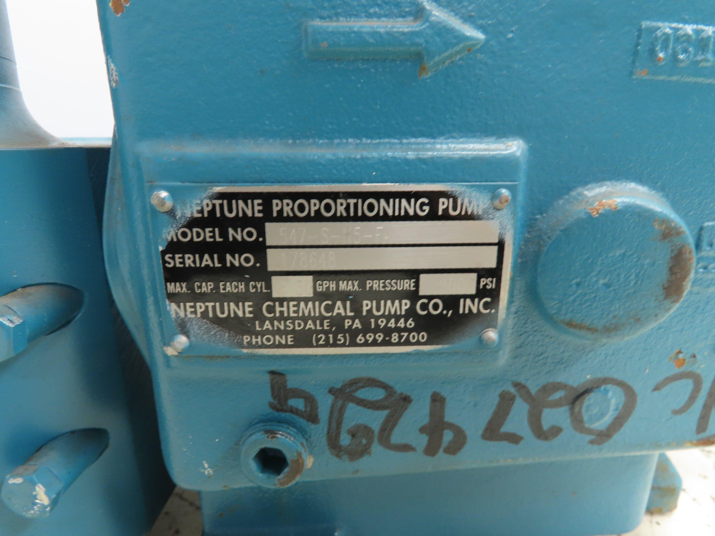 Neptune 547SN5FA Hydraulic Diaphragm Proportioning Metering Pump 30GPH 200PSI