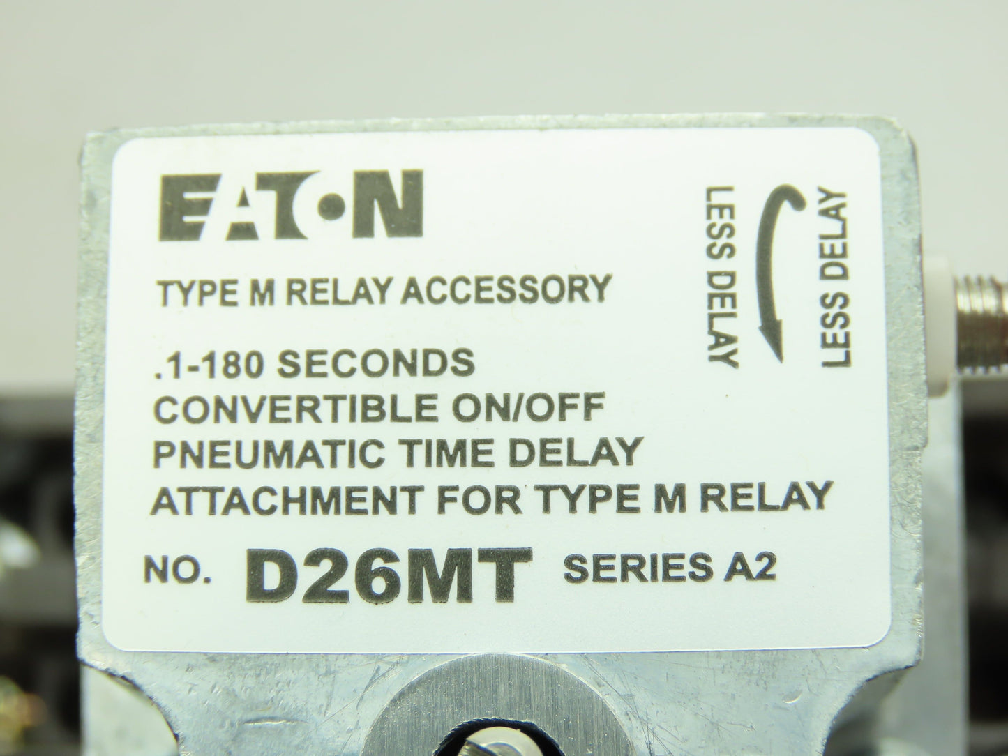 Eaton D26MRD006A1 Type M Relay 120VDC Coil w/.1-180 Sec Timer 0-NO/ 0-NC 10A