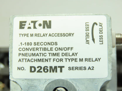 Eaton D26MRD006A1 Type M Relay 120VDC Coil w/.1-180 Sec Timer 0-NO/ 0-NC 10A