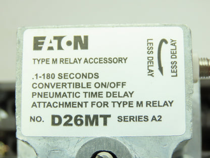 Eaton D26MRD006A1 Type M Relay 120VDC Coil w/.1-180 Sec Timer 0-NO/ 0-NC 10A