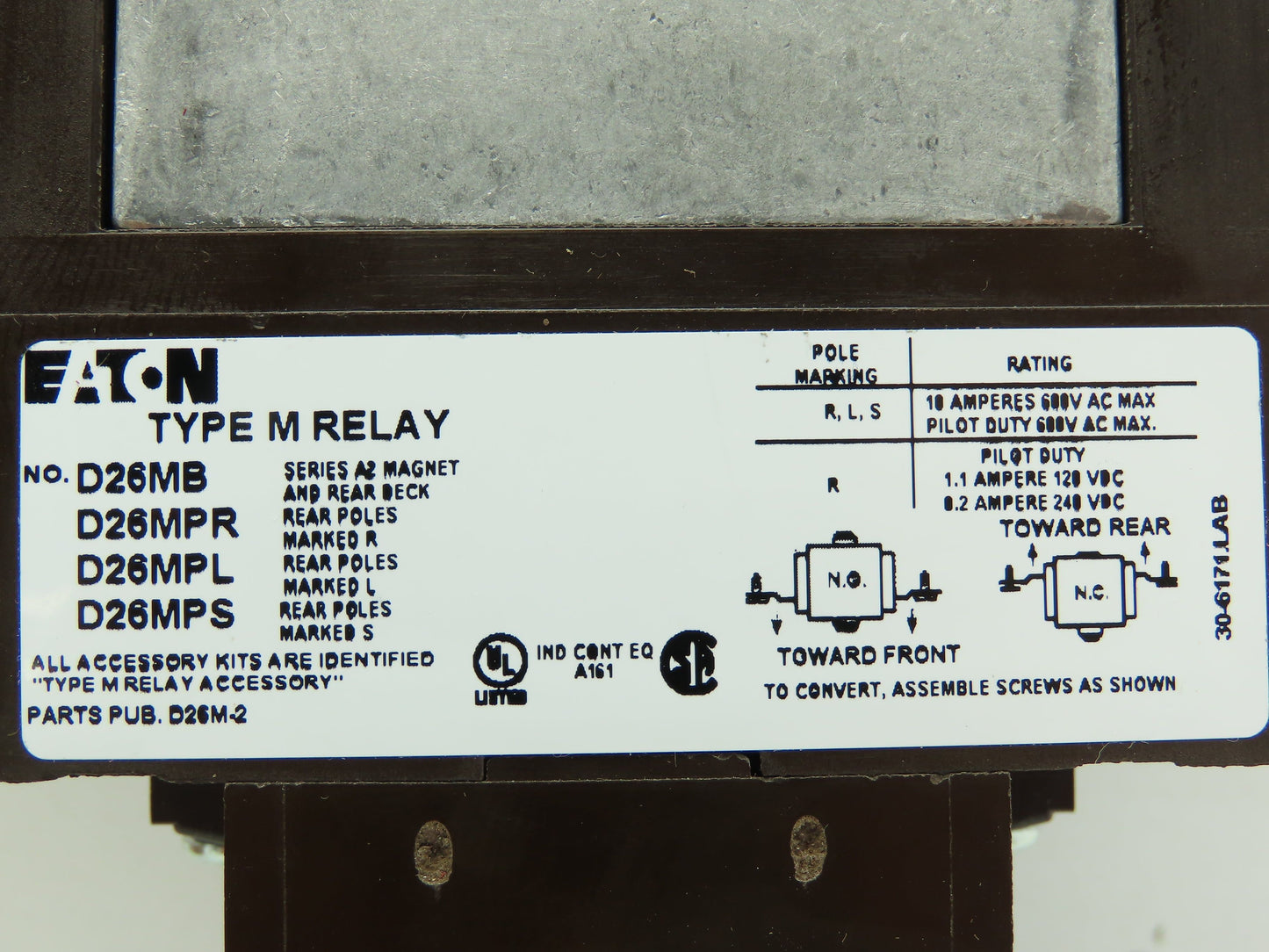 Eaton D26MRD006A1 Type M Relay 120VDC Coil w/.1-180 Sec Timer 0-NO/ 0-NC 10A
