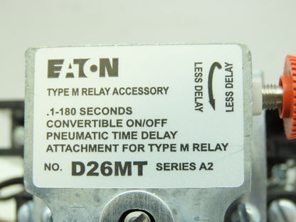 Eaton D26MRD005A1 Type M Relay 4P 10A 120VDC Coil w/.1-180 Sec Timer 0-NO / 0-NC