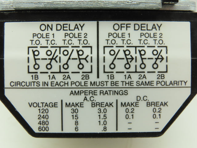 Eaton D26MRD005A1 Type M Relay 4P 10A 120VDC Coil w/.1-180 Sec Timer 0-NO / 0-NC