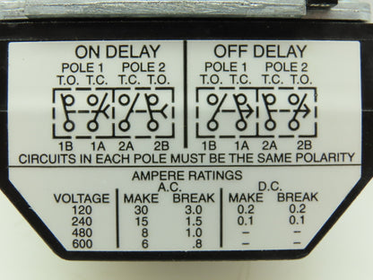 Eaton D26MRD005A1 Type M Relay 4P 10A 120VDC Coil w/.1-180 Sec Timer 0-NO / 0-NC