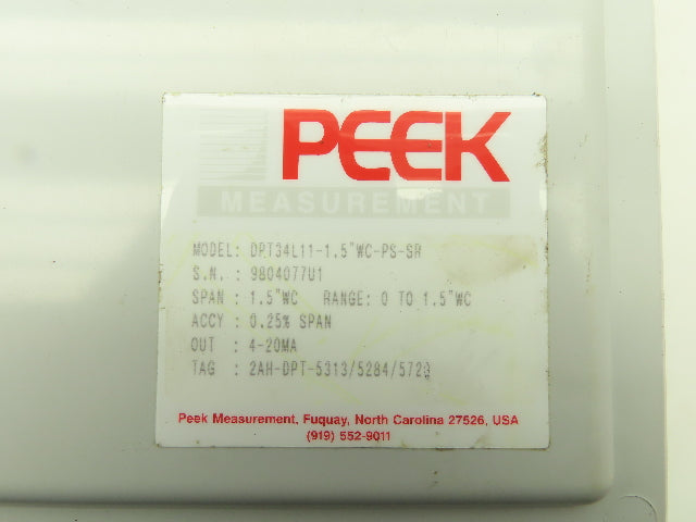 PEEK DPT3000 Electronic Differential Pressure Transmitter 34S11-1.5"WC 12-36VDC