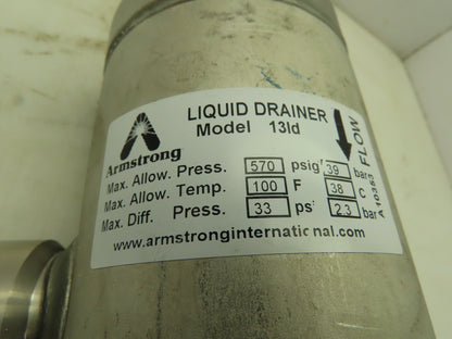 Armstrong Model 13LD SS Liquid Drainer Trap 3/8" Orifice 1"SW 570PSI 100°F