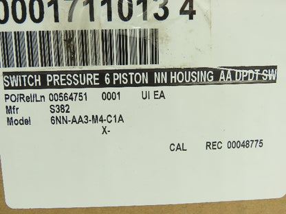 Sor 6NN-AA3-M4-C1A Pressure Switch 12-100 Range Proof 2500 PSI 6 Piston 1/4 NPT