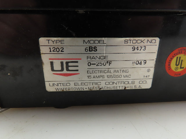 United Electric 1202 UE 6BS Temperature Controller 0-250 F 9473