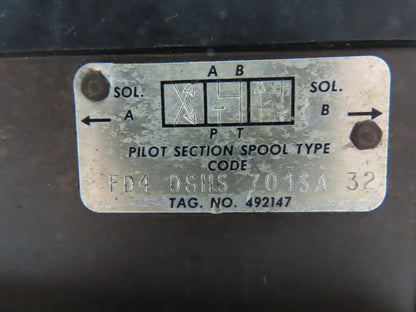 Bosch FD4 BSHS W06SA 62 Hydraulic Directional Solenoid Spool Valve 115V 3000PSI