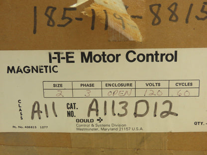 Gould A113D12 Class A11 NEMA Size 2, 3 Phase, Reversing Motor Starter Contactor