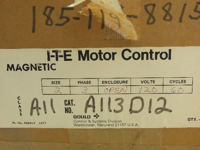 Gould A113D12 Class A11 NEMA Size 2, 3 Phase, Reversing Motor Starter Contactor